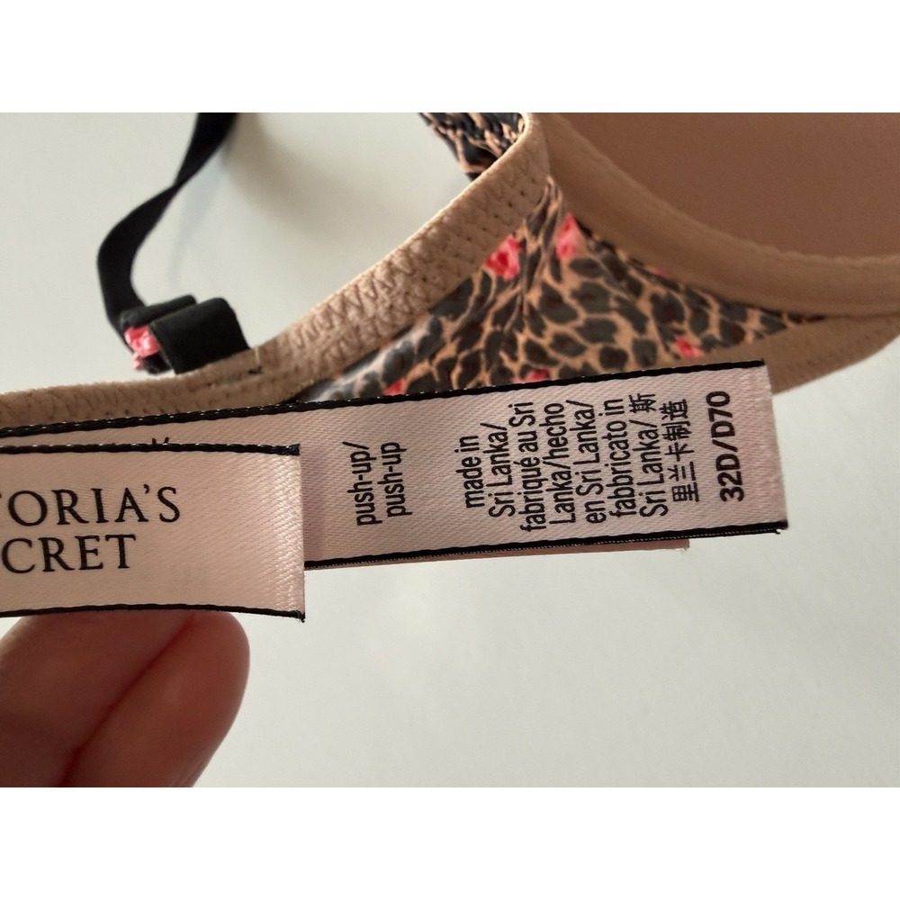 Victoria's Secret Leopard Floral Push Up Bra Padded Animal Print Adjustable 32D - Picture 9 of 15